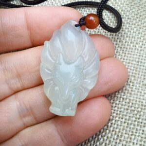 Carved Xiuyan Jade Pendant: Nine Tails Fox Amulet Carved Xiuyan Jade Pendant: Nine Tails Fox Amulet