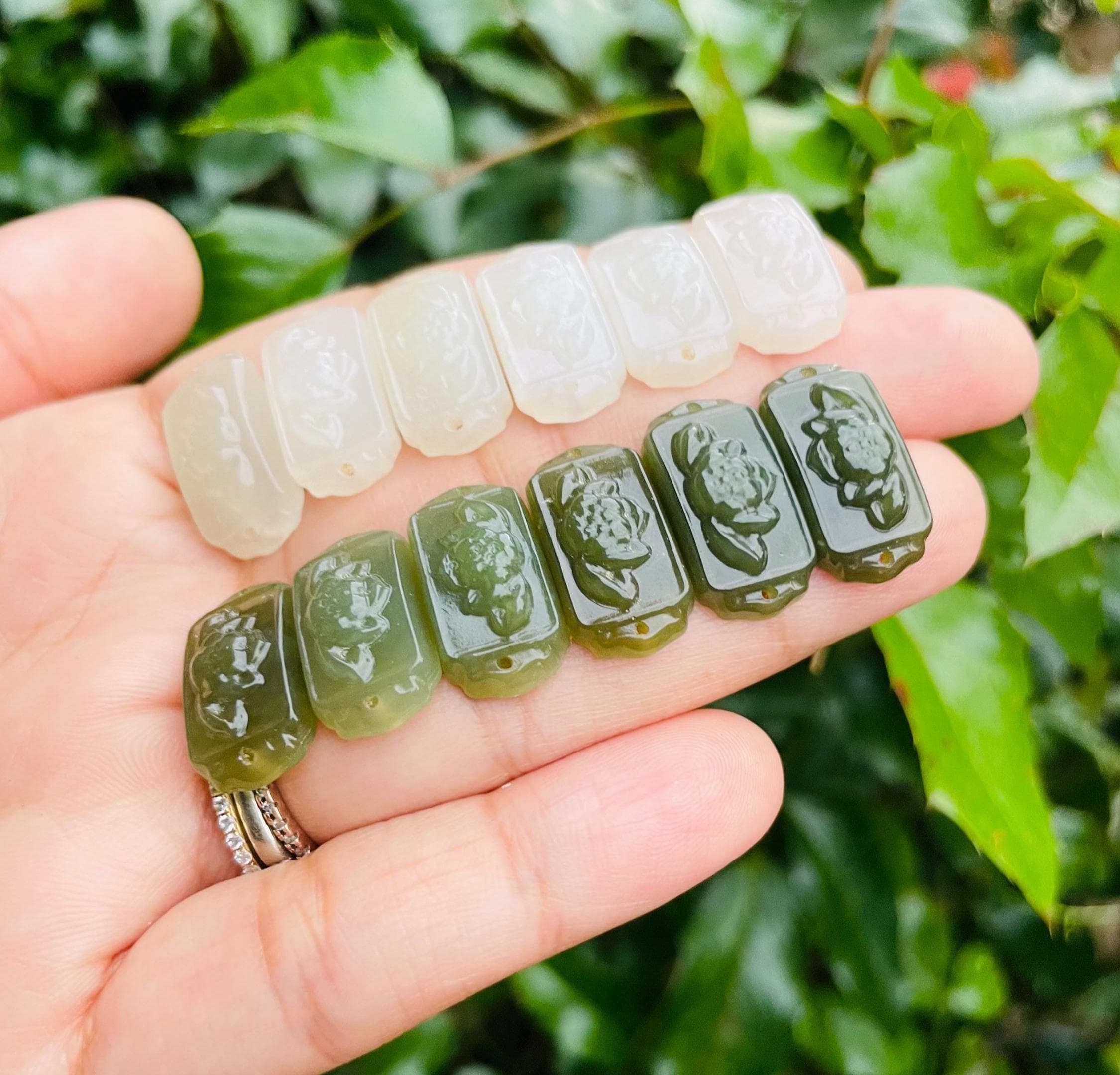 Jade Crystal Flower Bar (1) Mini Ivory Or Green Jade Flower Carved Pendant Stone, Xxs Polished Jade Flower Crystal Natural Gemstone