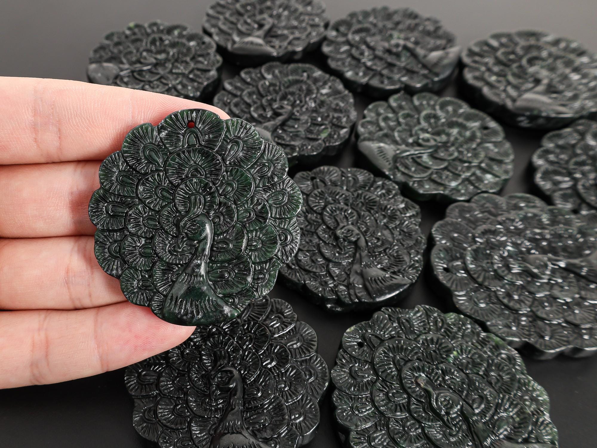 Grade Aa Black Peacock Ink Jade Pendant Handcarved Natural One Of A Kind Gemstone Grade Aa Black Peacock Ink Jade Pendant Handcarved Natural One Of A Kind Gemstone