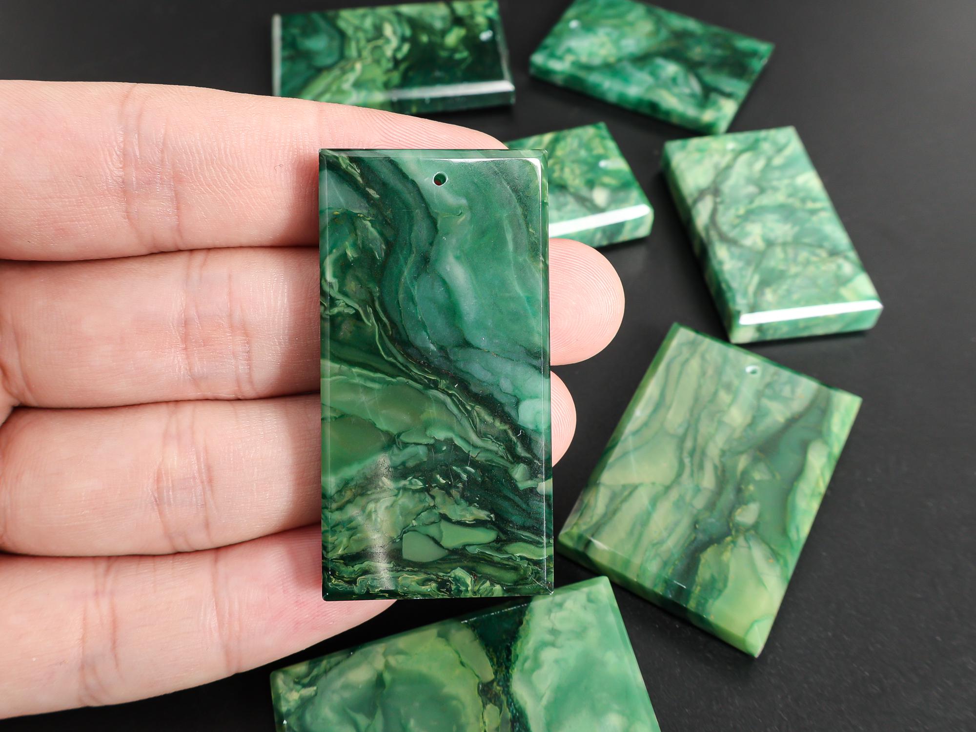 Green Australian Jade Rectangle Pendant - Grade Aa Natural One Of A Kind Gemstone Jewelry Making Supply Green Australian Jade Rectangle Pendant - Grade Aa Natural One Of A Kind Gemstone Jewelry Making Supply