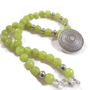 Green Necklace - Jade Gemstone Jewelry - Pendant - Silver Jewellery - Beaded - Chunky Green Necklace - Jade Gemstone Jewelry - Pendant - Silver Jewellery - Beaded - Chunky