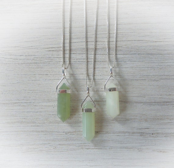 Green Jade Necklace Sterling Silver • Jade Necklace • Jade Sterling Silver Necklace • Jade Green Gemstone Pendant • Crystal Point • Gift
