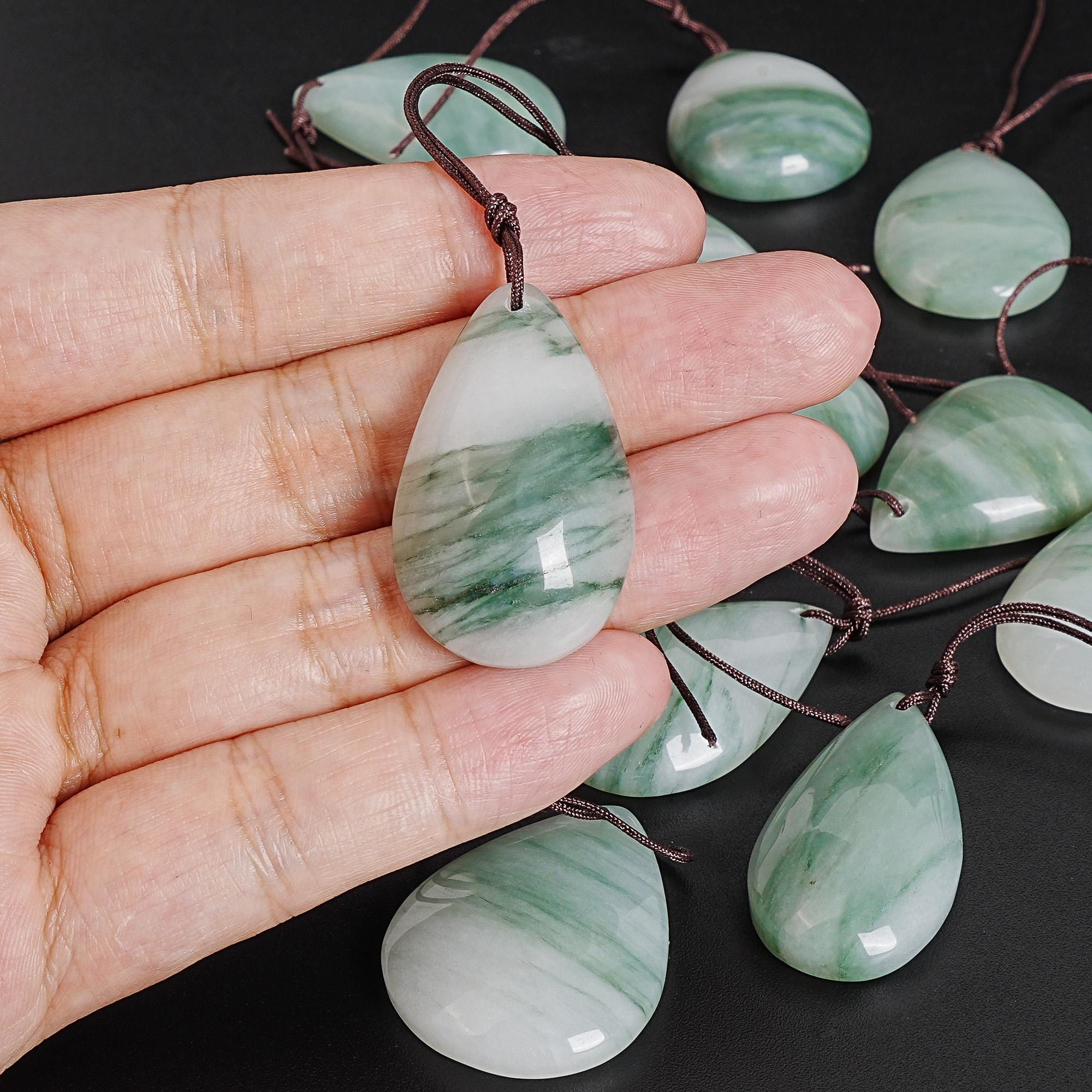 Green & White Veined Jade Teardrop Pendant Aaa Natural One Of A Kind Gemstone Green & White Veined Jade Teardrop Pendant Aaa Natural One Of A Kind Gemstone