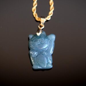 Guatemala Jadeite Blue Water Jade Fortune Cat Carved Pendant Rope Chain Included Necklace Guatemala Jadeite Blue Water Jade Fortune Cat Carved Pendant Rope Chain Included Necklace