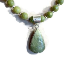 Larsonite & Jade Green Necklace - Sterling Silver Pendant Larsonite & Jade Green Necklace - Sterling Silver Pendant