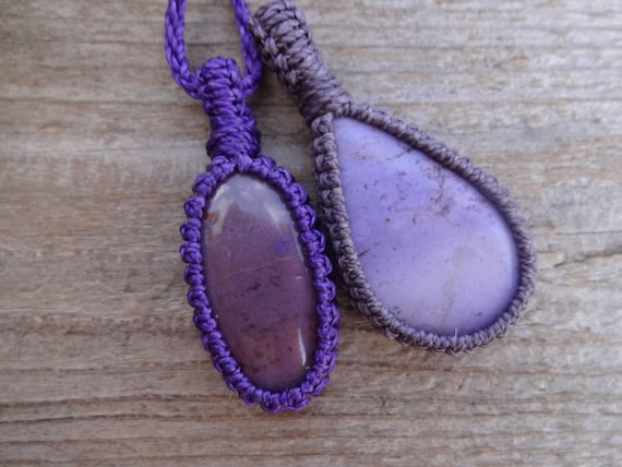 Lavender Jade Macrame Necklace, Purple Jade Pendant Necklace, Calming Balance Healing Stones, Delicate Gemstone Pendants, Jade Necklace