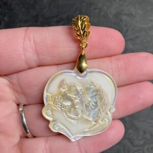 Lion Couple Carved Mother Of Pearl White Jade Pendant Lion Couple Carved Mother Of Pearl White Jade Pendant