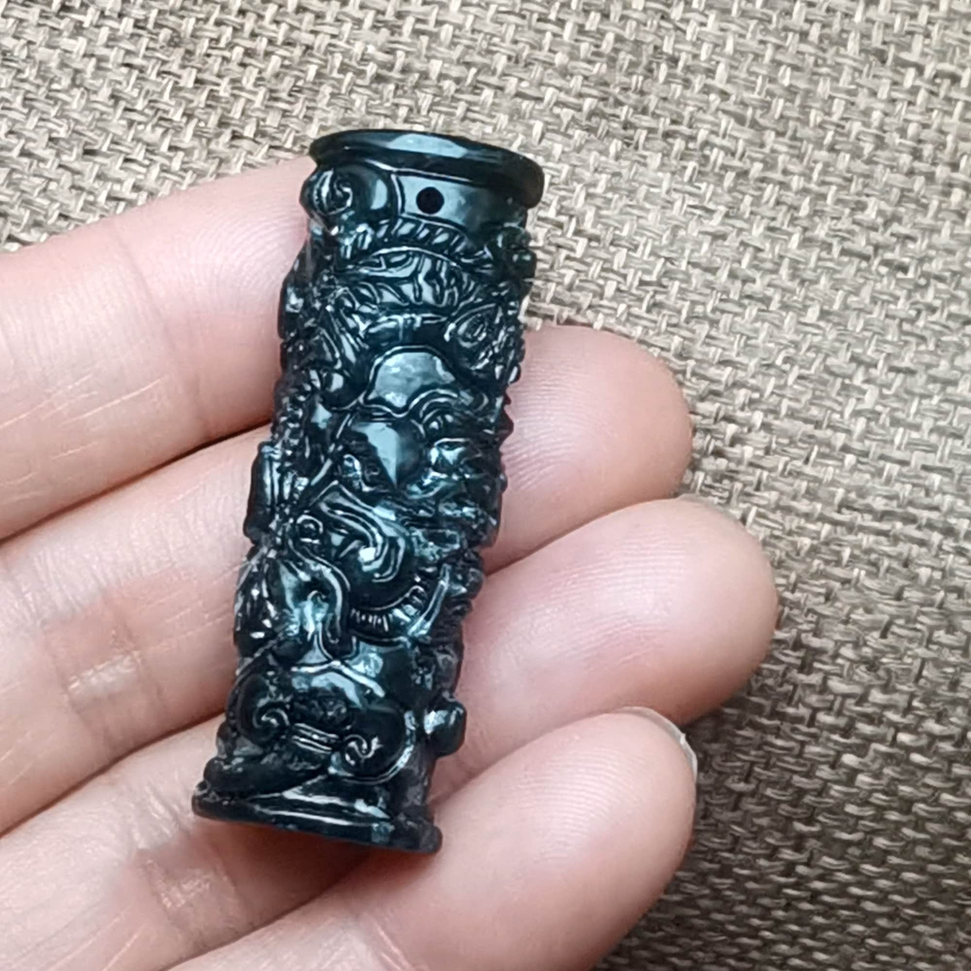 Natural Dark Jade Pendant Jade Dragon Column Jade Dragon Pillar Untreated Jade Amulet Diy Necklace