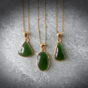 Jade Necklace Set in Gold • Green Nephrite Jade Pendant