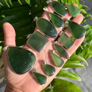 Nephrite Jade Pendant: .925 Sterling Silver Necklace, Green Crystal Nephrite Jade Pendant: .925 Sterling Silver Necklace, Green Crystal