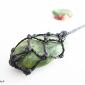 Nephrite Jade Necklace: Micro Macrame Healing Stone Pendant