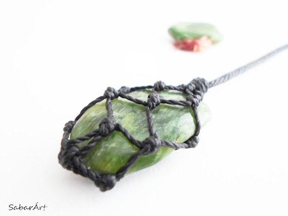 Nephrite Jade Pendant Necklace: Micro Macrame Healing Stone