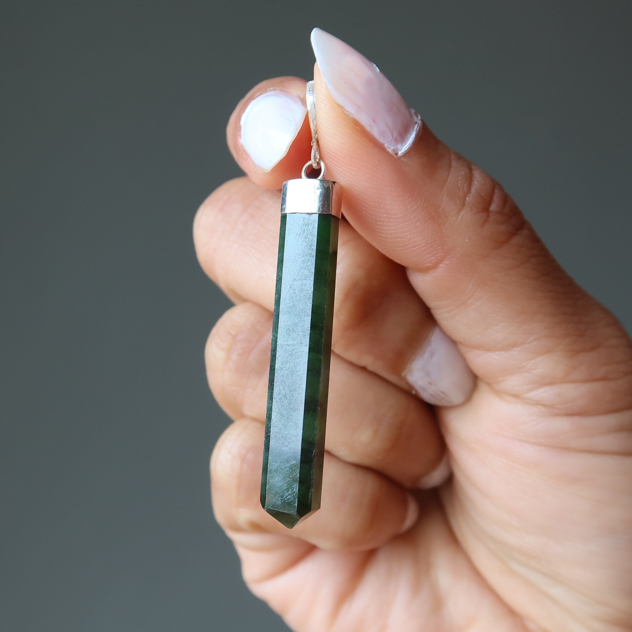 Jade Pendant Profit Prosperity Point Green Gem Sterling Silver