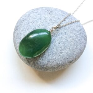Jade Silver Pendant, Bottle Green Stone Pendant, Sterling Silver Natural Jade Pendant, Sap Green Jade, Oval Shape, Small Pendant, Unisex