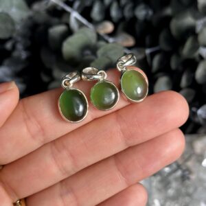 Small Nephrite Jade Pendant: .925 Sterling Silver Necklace, Green Crystal Small Nephrite Jade Pendant: .925 Sterling Silver Necklace, Green Crystal