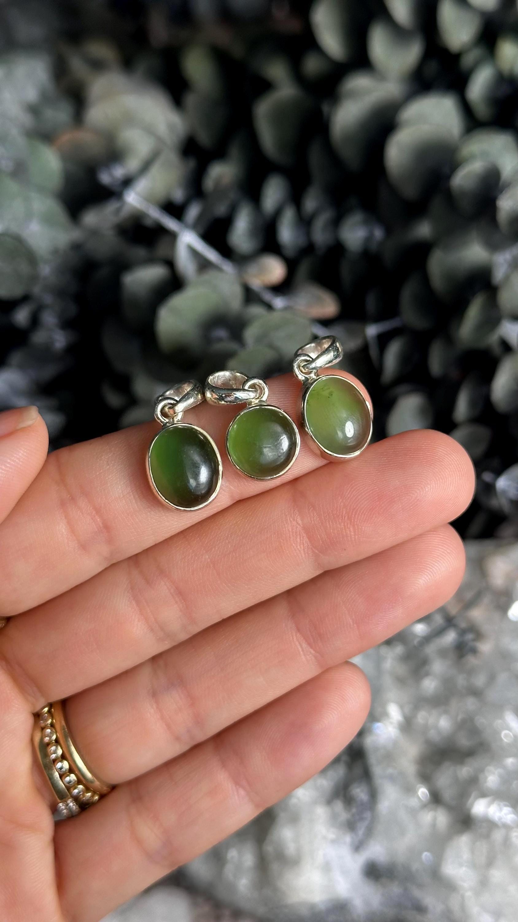 Small Nephrite Jade Pendant: .925 Sterling Silver Necklace, Green Crystal Small Nephrite Jade Pendant: .925 Sterling Silver Necklace, Green Crystal