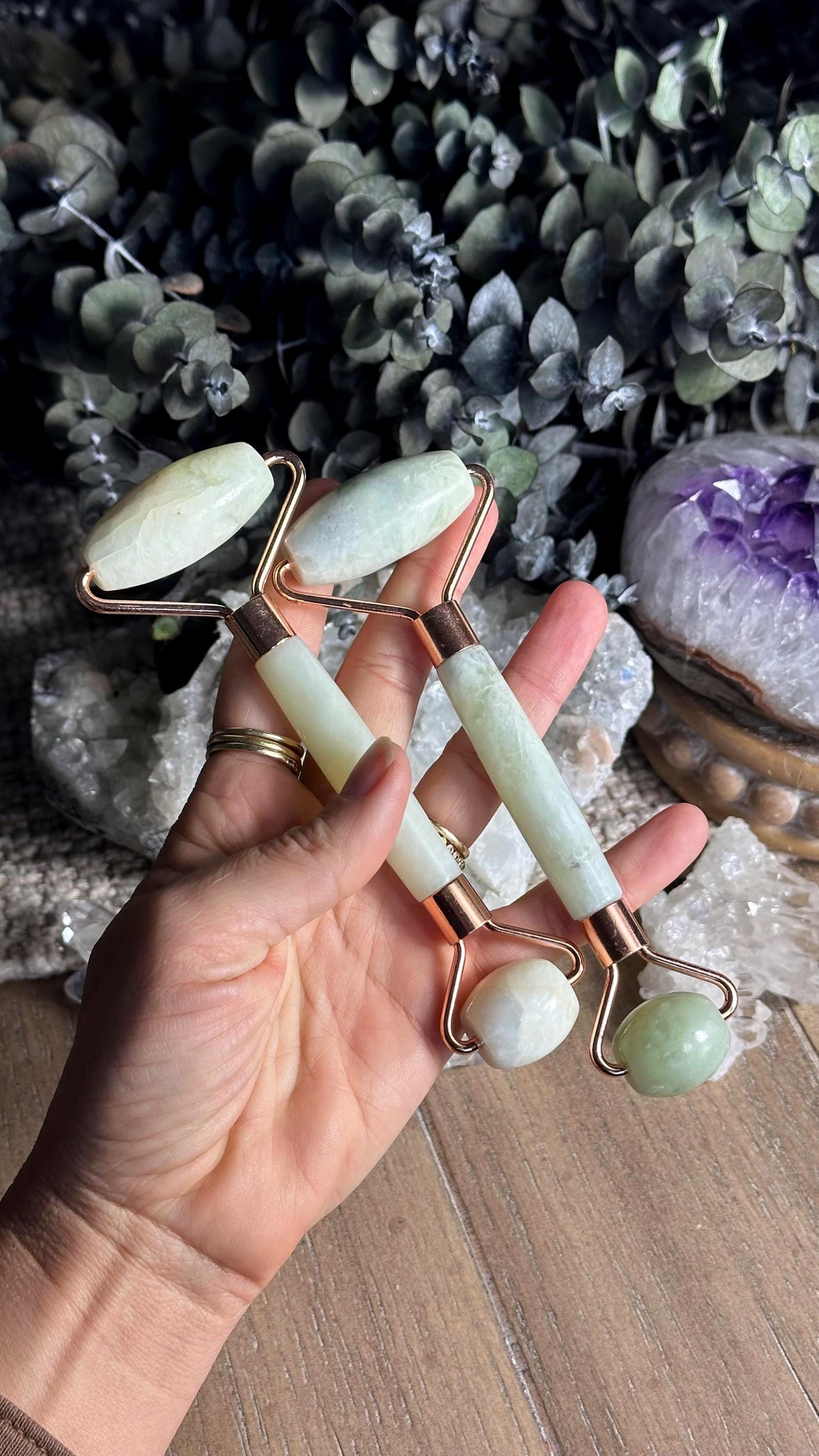 Jade Face Roller Wand | Crystal Facial Massage Tool | Real Jade Skincare Stone