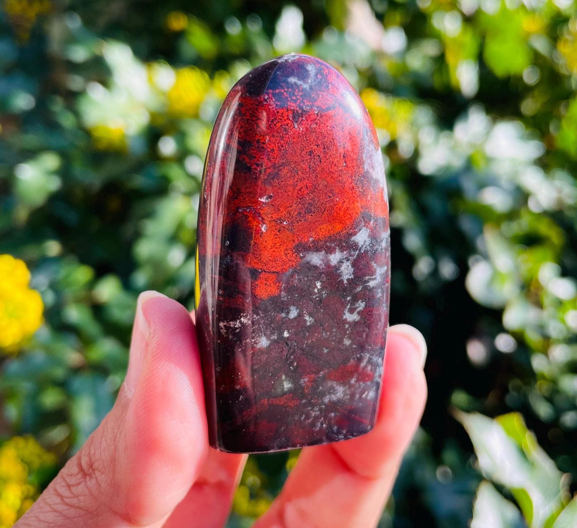 Blood Jade Stone (57.0g) Smooth Free Form Blood Jade Crystal, Ultra Rare Black Red Jade Stone, Self Standing Specimen Natural Jade Crystal