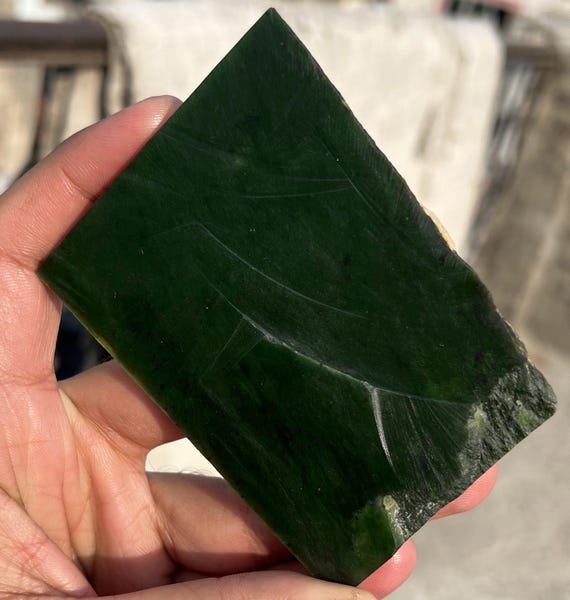 Green Jade Rough Stone | Raw Nephrite Gemstone Slice 147g 92x72x8mm