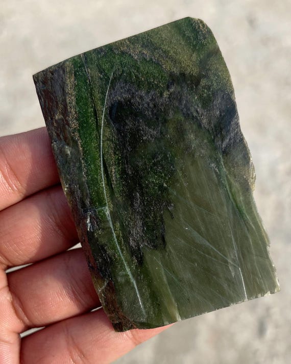 Nephrite Jade Rough Slice | Canadian Green Stone 112g 85x56x8mm