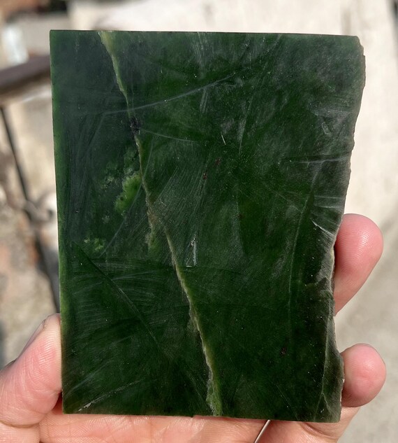Natural Green Jade Rough Slice | Raw Nephrite Gemstone 185g 104x83x8mm