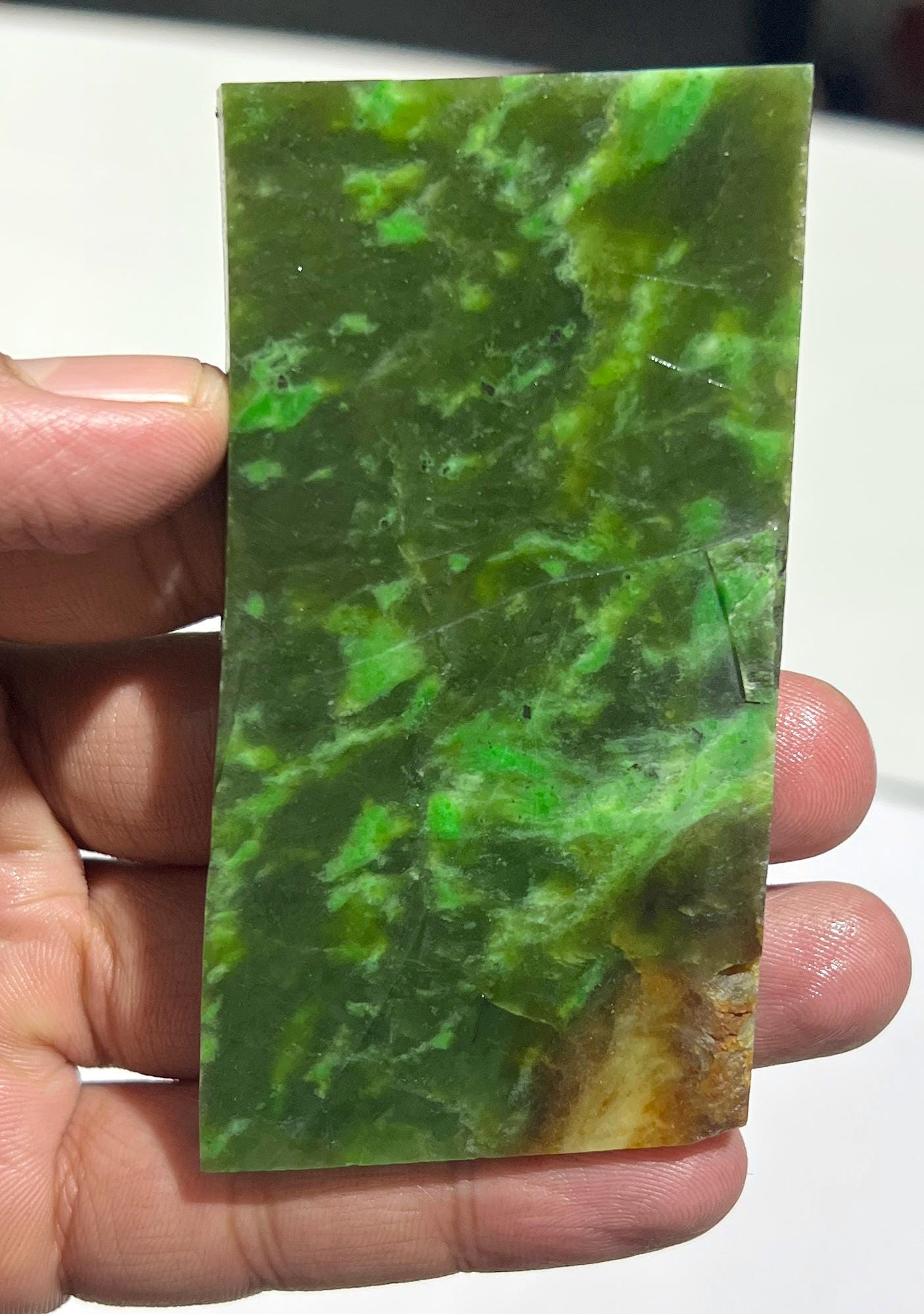 Natural Jade Rough Stone | Deep Green Slice 94.5g 91x48x7mm