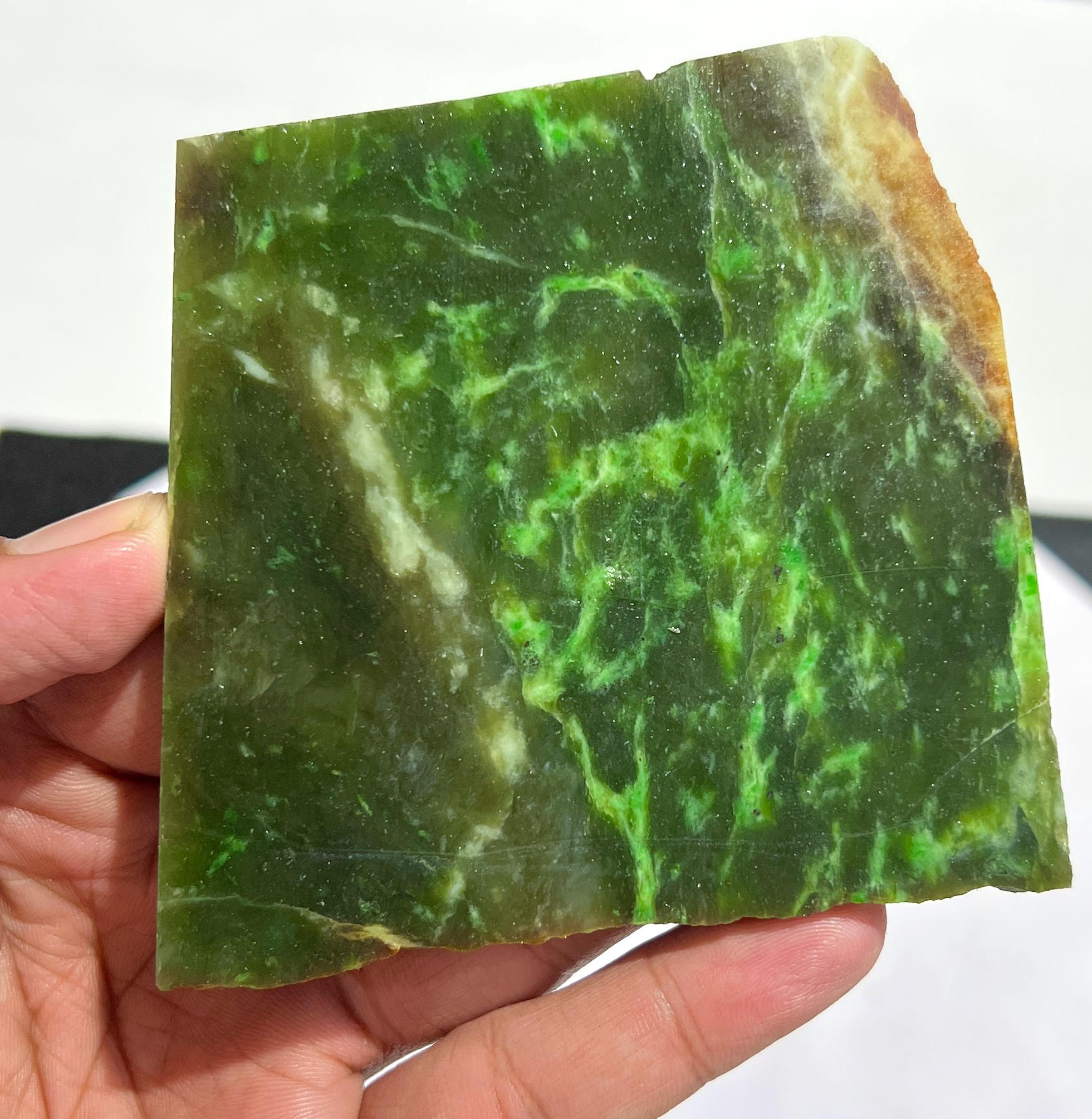 Natural Jade Rough Stone | Raw Nephrite Slice 160g 90x96x7mm