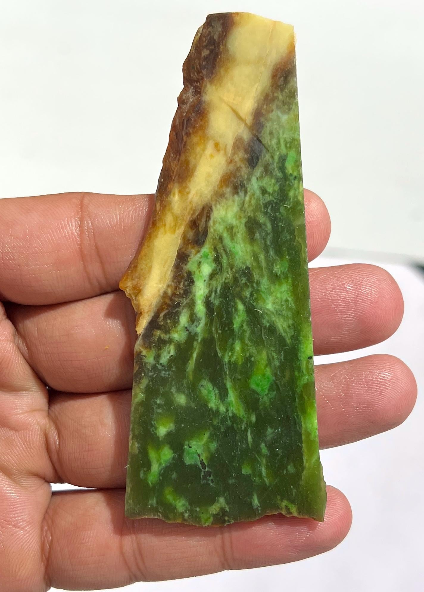 Natural Jade Rough Stone | Raw Green Nephrite Slice 53.50g 97x37x6mm