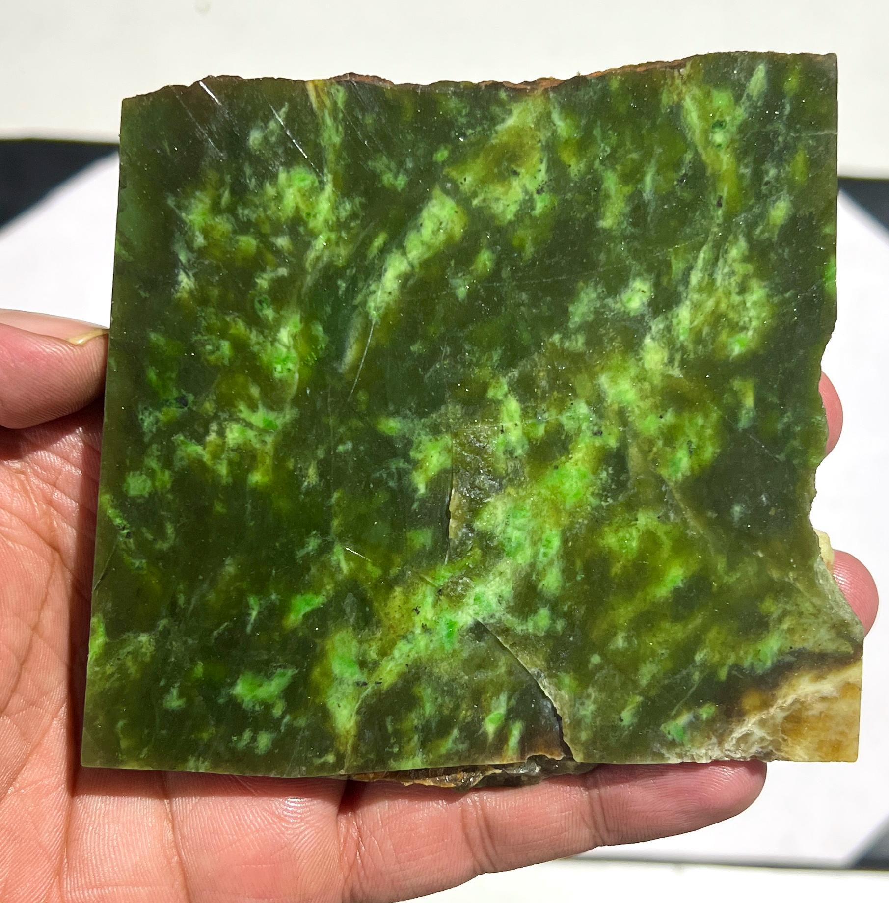 Natural Jade Rough Stone | Green Nephrite Slice 287g 105x100x9mm