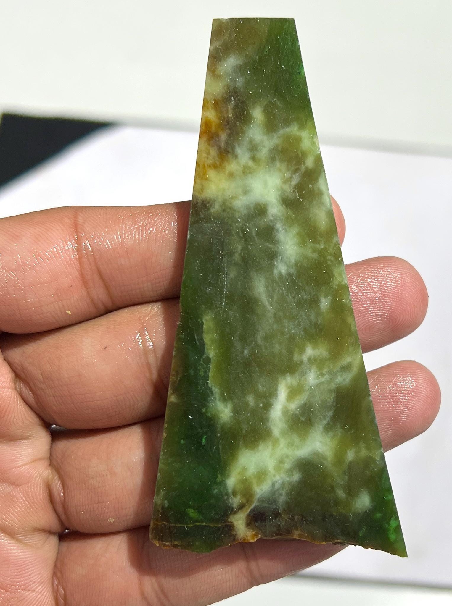 Natural Jade Rough Stone | Raw Green Nephrite Slice 60g 95x45x7mm