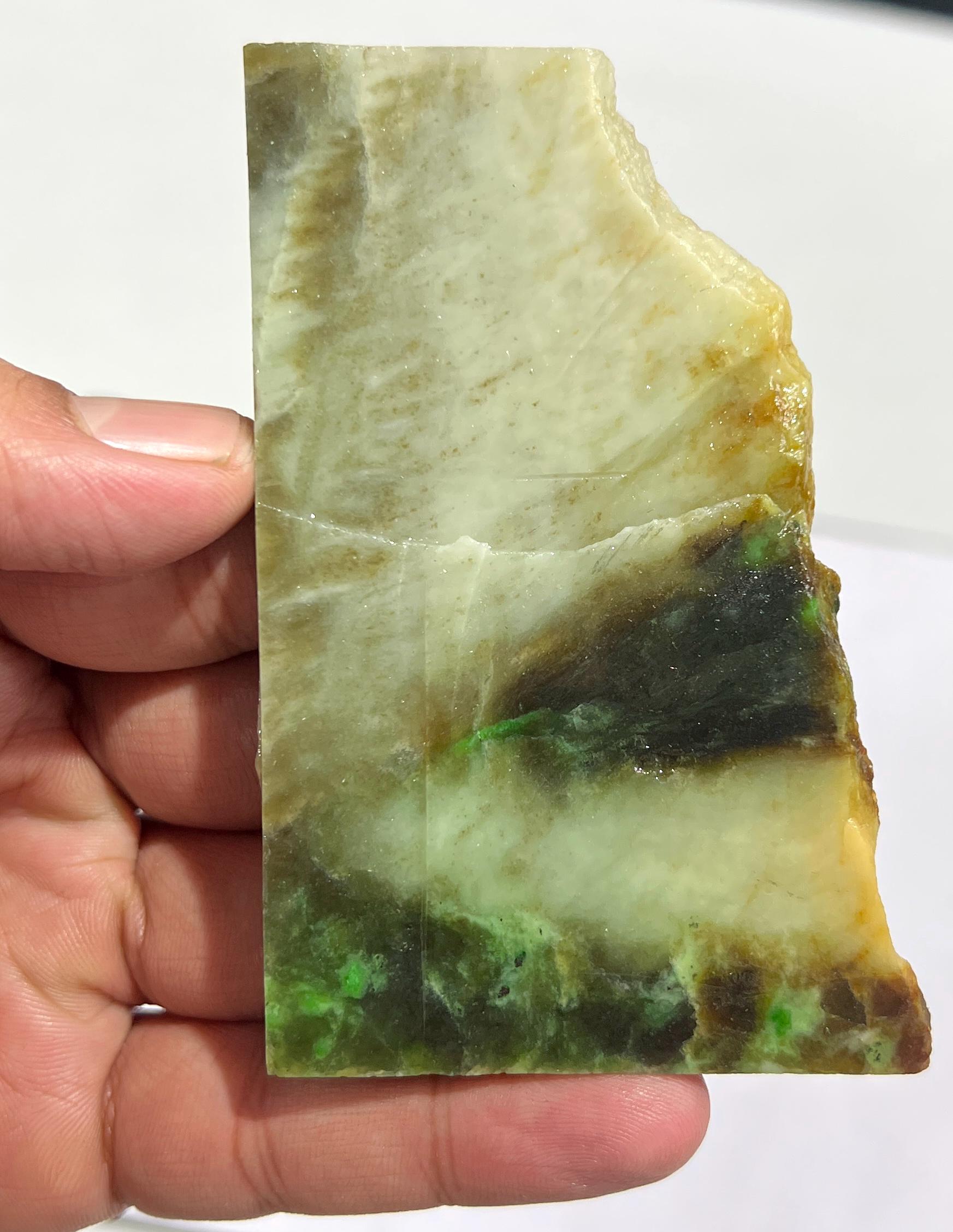Natural Jade Rough Stone | Raw White Nephrite Slice 98g 96x60x7mm