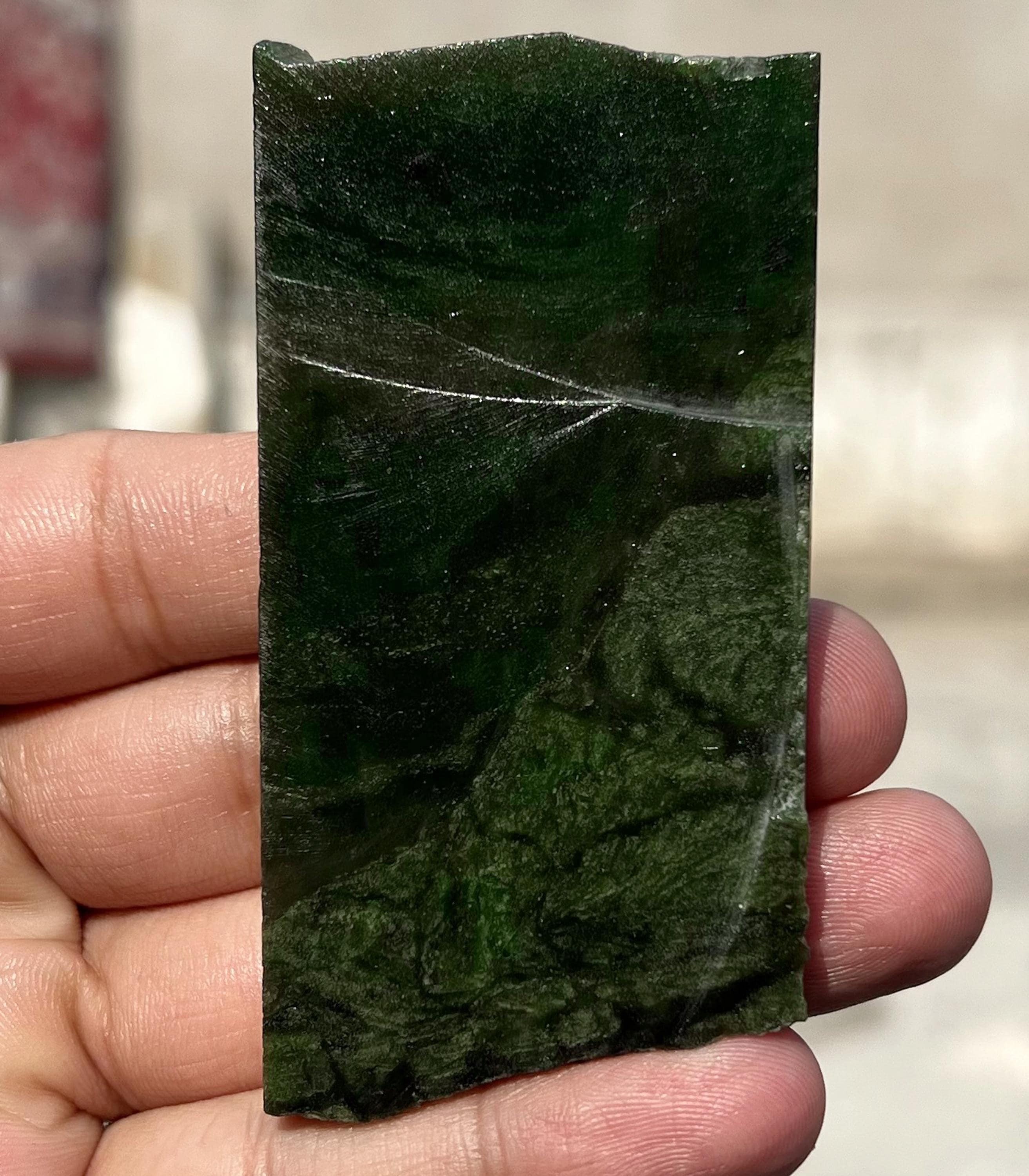 Unpolished Natural Jade Rough Slice | Raw Nephrite Gemstone 67g 86x43x6.5mm