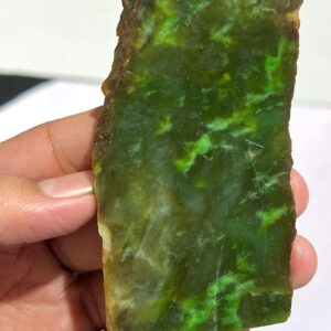 Unpolished Natural Jade Rough Stone | Rich Green Slice 136g 108x55x8mm Unpolished Natural Jade Rough Stone | Rich Green Slice 136g 108x55x8mm
