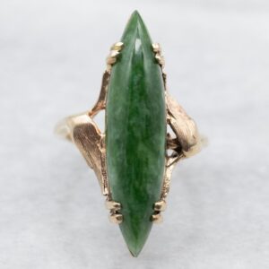 14K Yellow Gold Marquise Jade Solitaire Ring