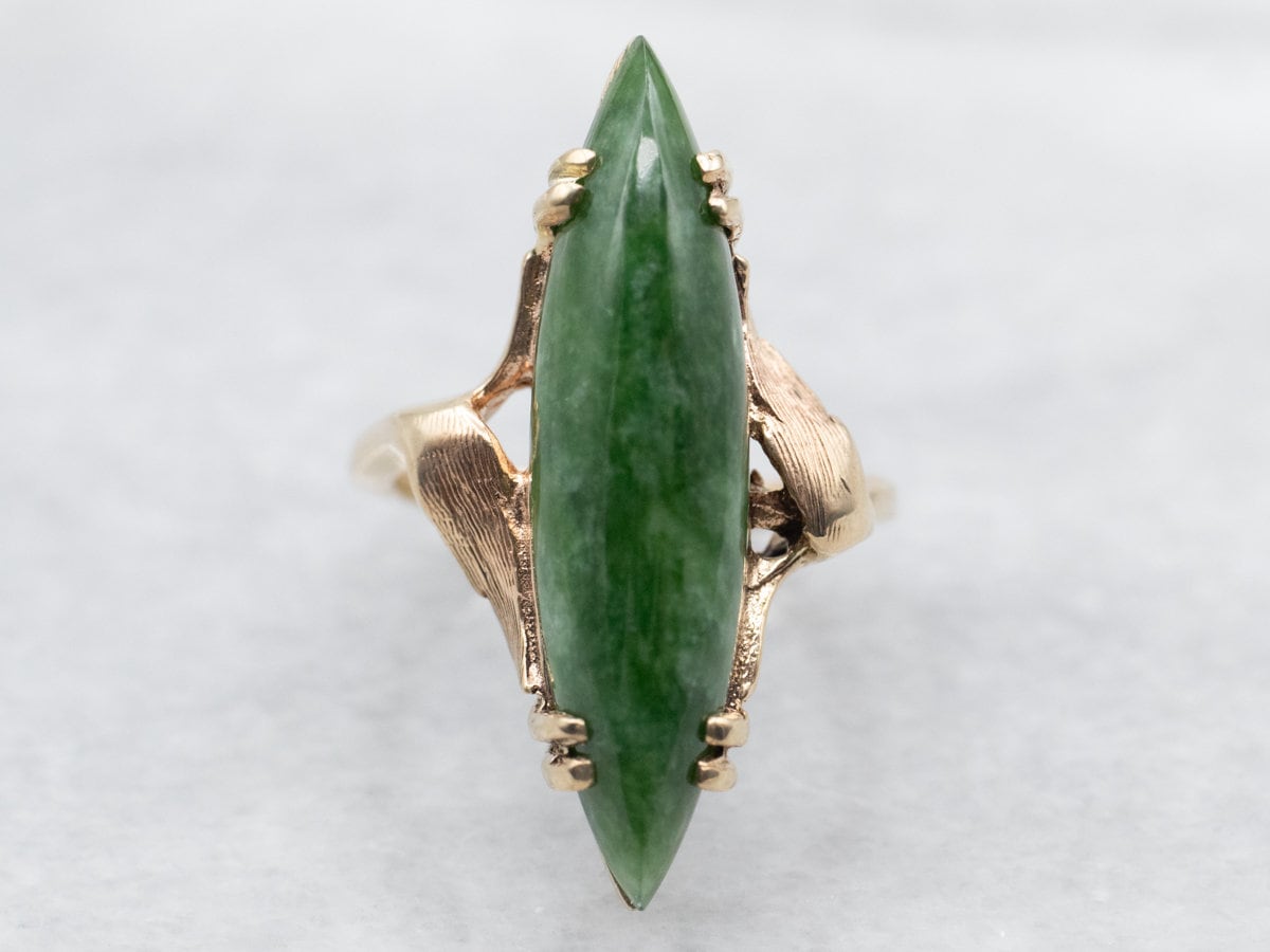 14k Yellow Gold Marquise Jade Solitaire Ring