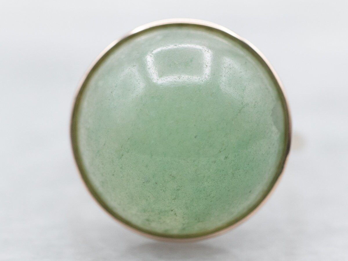 14k Yellow Gold Jade Cabochon Ring, Size 5.25