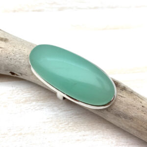 Oval Ceylon Jade Chalcedony Ring, 925 Sterling Silver, Size 5-6