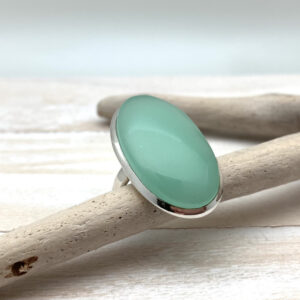 Ceylon Jade Chalcedony Ring, Sterling Silver Statement Ring, Size 9