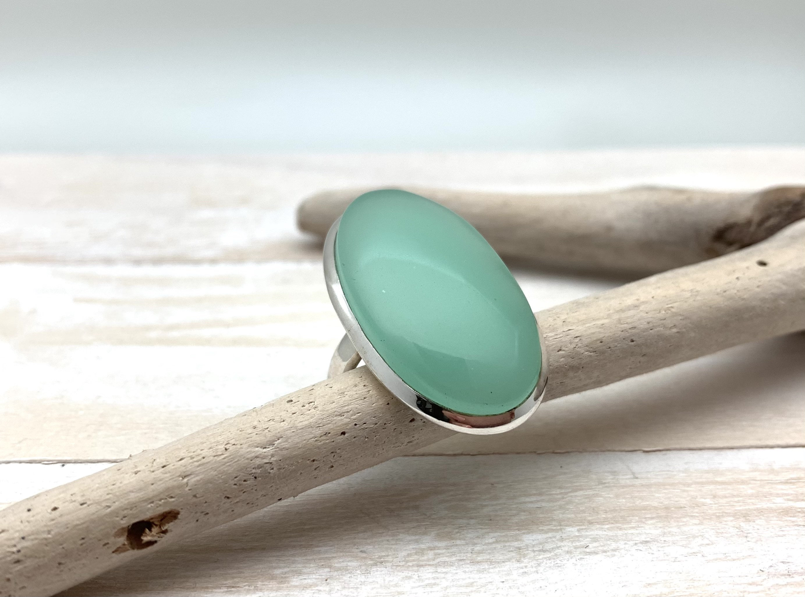Ceylon Jade Chalcedony Ring, Sterling Silver Statement Ring, Size 9