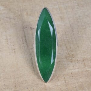 Emerald Jade Sterling Silver Ring: Marquise May Birthstone, Size 6