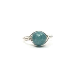 Faceted Lg Teal Jade (dyed) .999 Fine Silver Custom Sized Wire Wrapped Ring