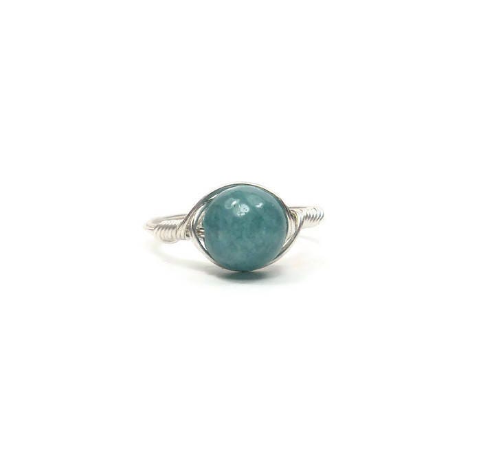 Faceted Lg Teal Jade (dyed) .999 Fine Silver Custom Sized Wire Wrapped Ring