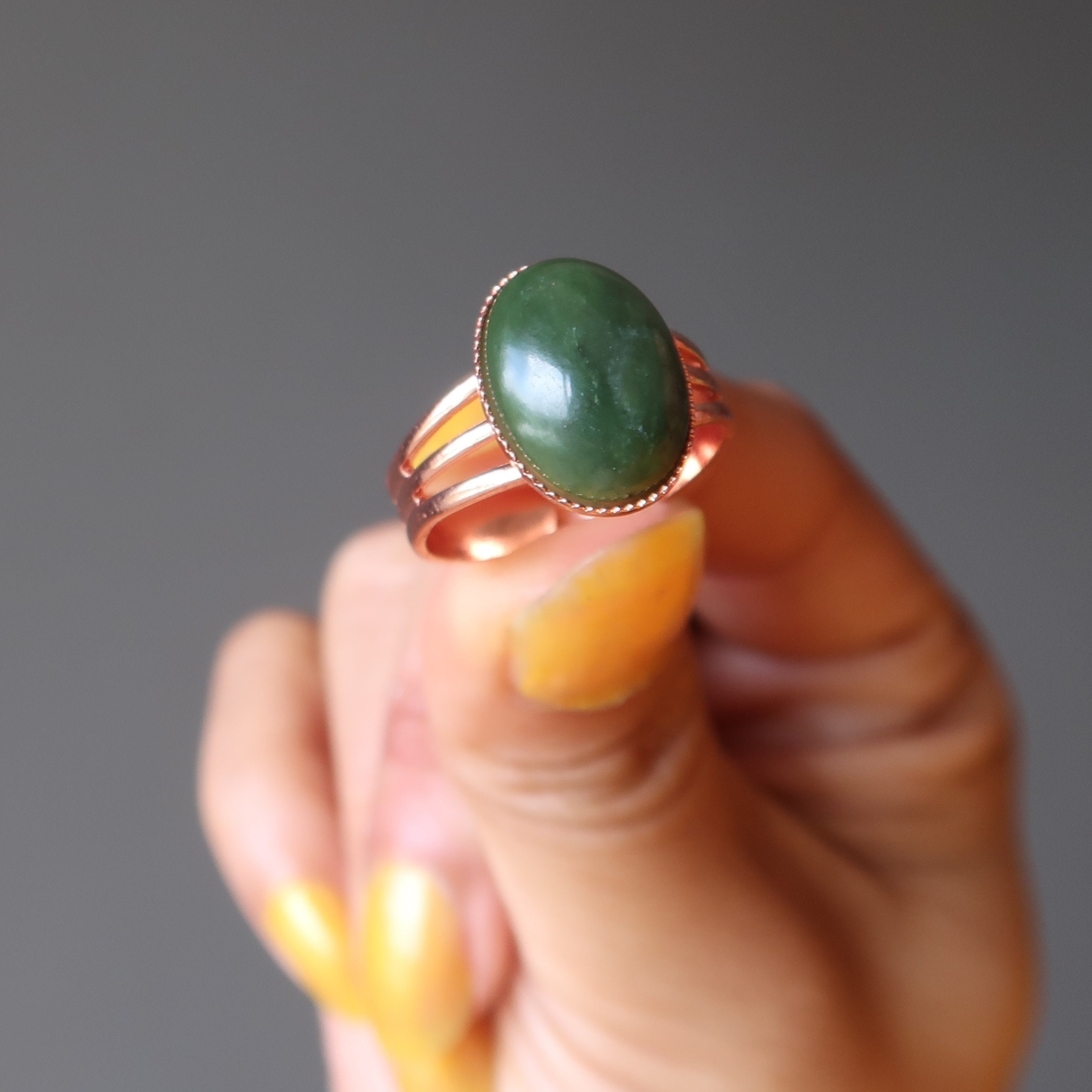 Jade Ring Flurry Of Abundance Nephrite In Adjustable Copper Jade Ring Flurry Of Abundance Nephrite In Adjustable Copper