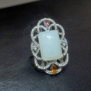 Genuine White Jade Ring Sterling Silver Jade Jewelry 1075