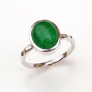 Green Jade Ring: Hammered Sterling Silver Stackable Band