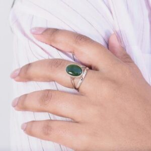 Green Nephrite Jade Sterling Silver Oval Stone Ring For Girl, Christmas Day Gifts Jewelry, Green Stone Ring, Positive Stone Ring, Crown Ring