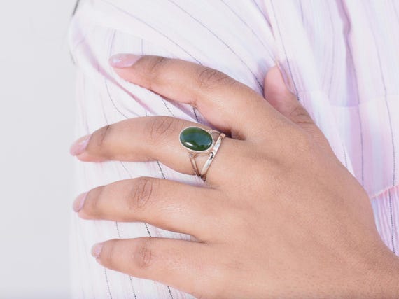 Green Nephrite Jade Sterling Silver Oval Stone Ring For Girl, Christmas Day Gifts Jewelry, Green Stone Ring, Positive Stone Ring, Crown Ring Green Nephrite Jade Sterling Silver Oval Stone Ring For Girl, Christmas Day Gifts Jewelry, Green Stone Ring, Positive Stone Ring, Crown Ring