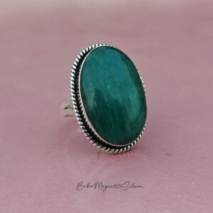 Handmade Deep Green Jade Ring: 925 Sterling Silver Statement Ring