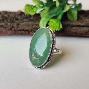 Natural Green Jade Ring: 925 Sterling Silver Statement Jade Jewelry Women, Chunky Boho Item Gift For Her