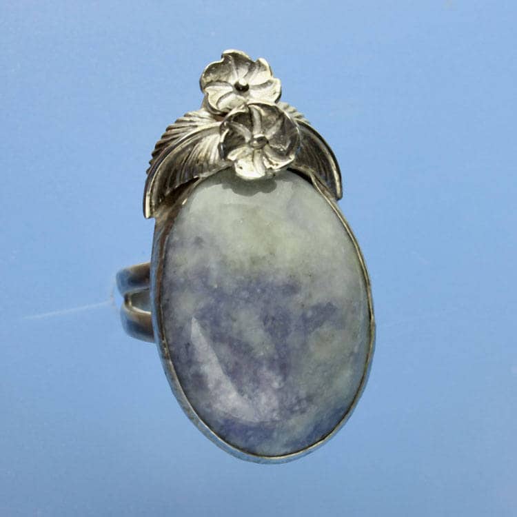 Lavender Jade Ring, Rare Natural Lavender Jade Cabochon Sterling Silver Ring, Flowers, Leaf, Nature, Size 7 Lavender Jade Ring, Rare Natural Lavender Jade Cabochon Sterling Silver Ring, Flowers, Leaf, Nature, Size 7